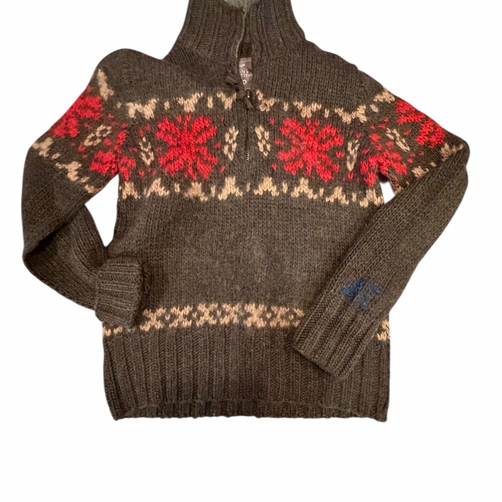 American Eagle Outfitters Black and Red Knit Sweater Quarter Zip  Ski/Lodge